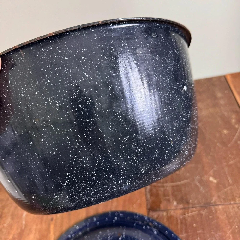 Vintage Graniteware Blue Speckled Cold Packer Water Canning‎ Pot & Lid